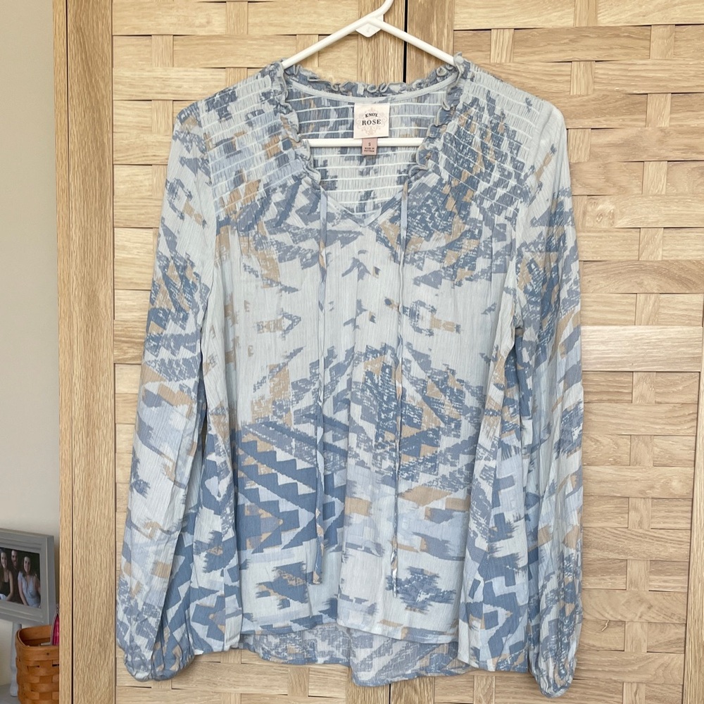 Knox Rose Light Blue and Tan Geometric Boho Tunic